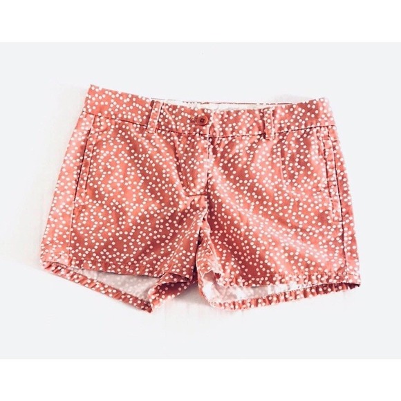 J Crew | Womens Drifting Dot Chino Shorts Size 2 Orange Cotton Stretch Low Rise - Picture 2 of 8